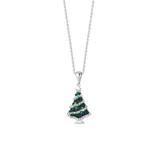 Sterling Silver Enamel Christmas Tree Necklace