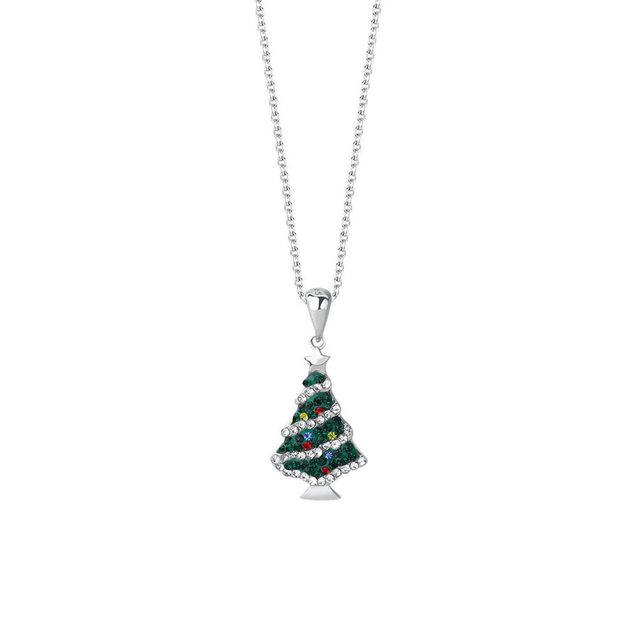 Sterling Silver Enamel Christmas Tree Necklace