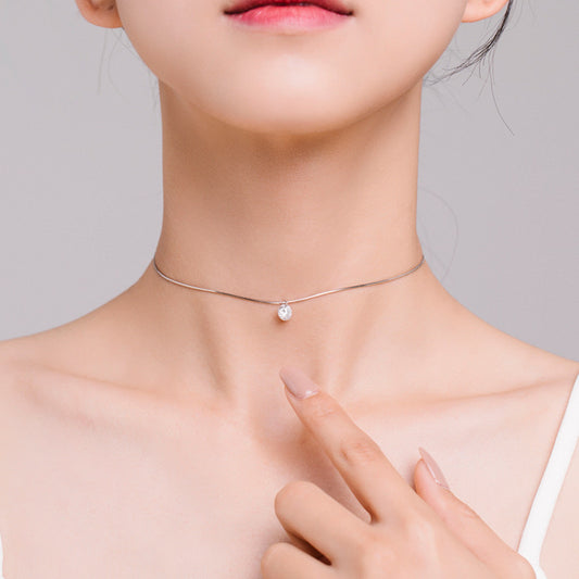 Sterling Silver Solitaire Choker Necklace