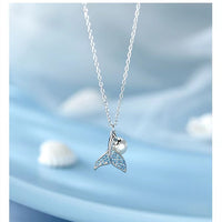 Sterling Silver Shell Pearl and Blue Mermaid Necklace