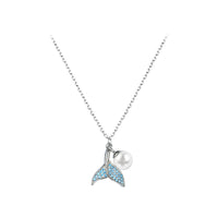 Sterling Silver Shell Pearl and Blue Mermaid Necklace