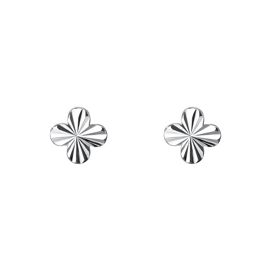 Diamond Cut Silver Lucky Clover Stud Earrings