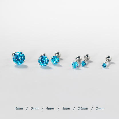 Sterling Silver Blue Barbell Stud Earrings