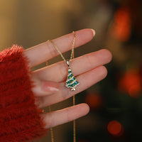 Sterling Silver Enamel Christmas Tree Necklace
