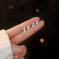 Diamond Cut Silver Lucky Clover Stud Earrings