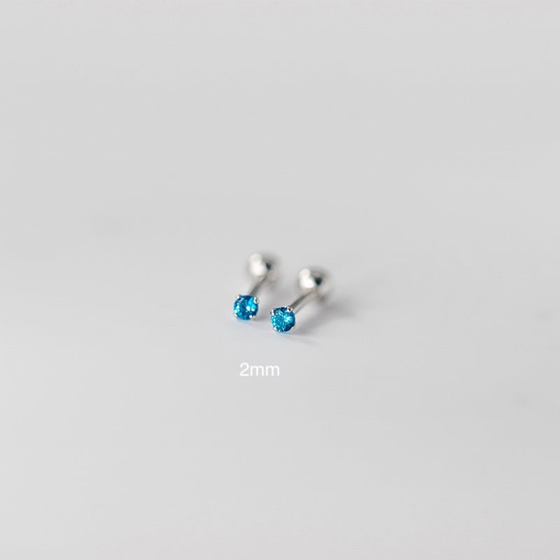 Sterling Silver Blue Barbell Stud Earrings