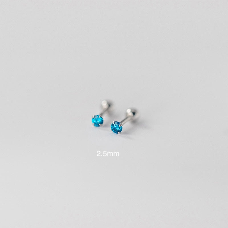 Sterling Silver Blue Barbell Stud Earrings