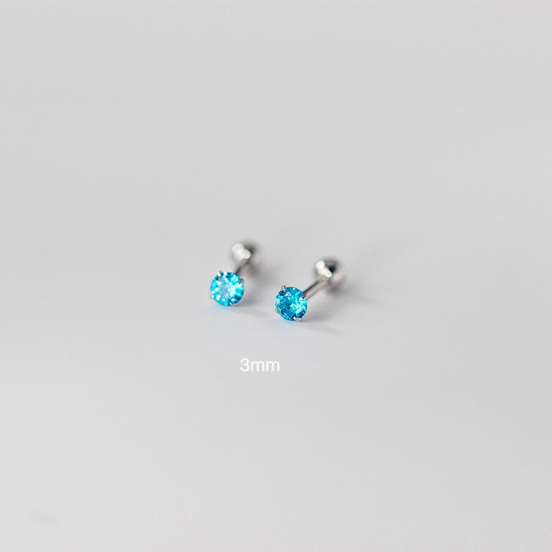 Sterling Silver Blue Barbell Stud Earrings