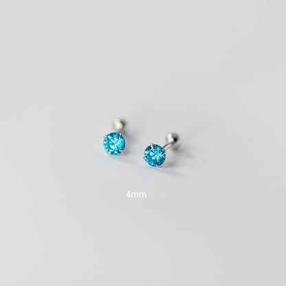 Sterling Silver Blue Barbell Stud Earrings