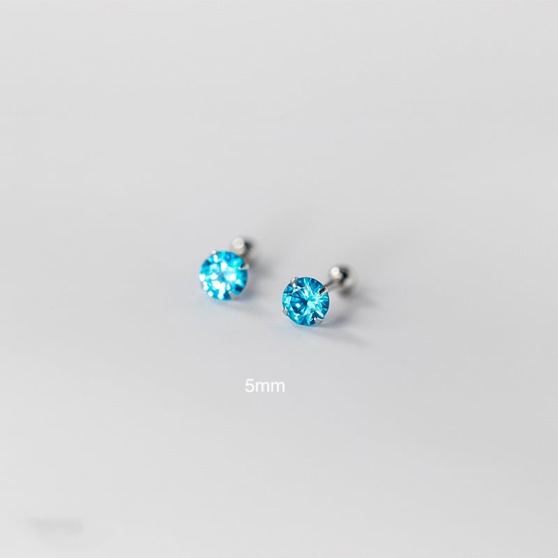 Sterling Silver Blue Barbell Stud Earrings