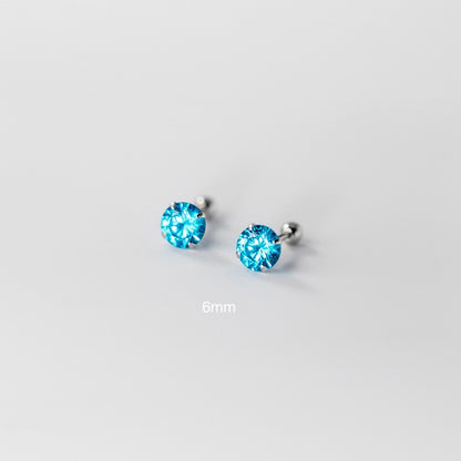 Sterling Silver Blue Barbell Stud Earrings