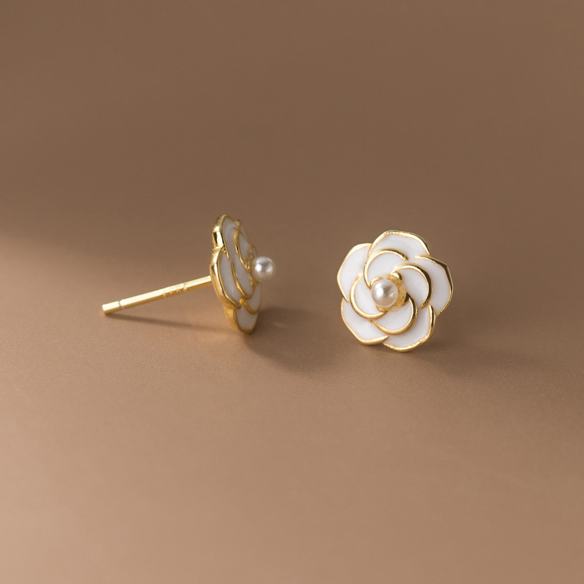 Sterling Silver Flower Earrings with Imitation Pearl