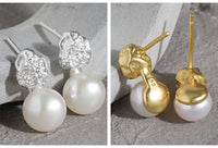Hammered Pearl Earrings in Sterling Silver