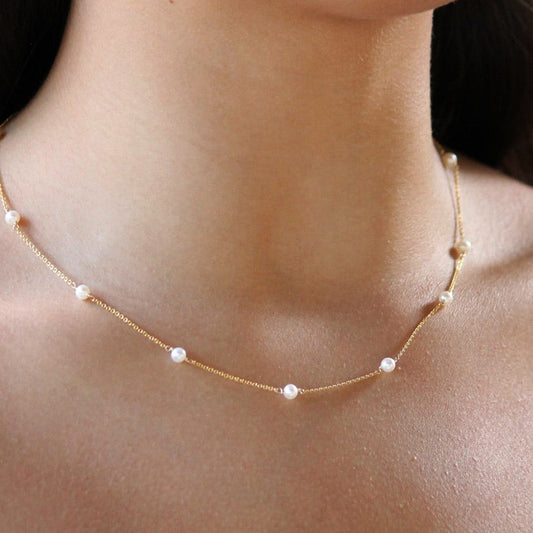Sterling Silver Shell Pearl Choker Necklace