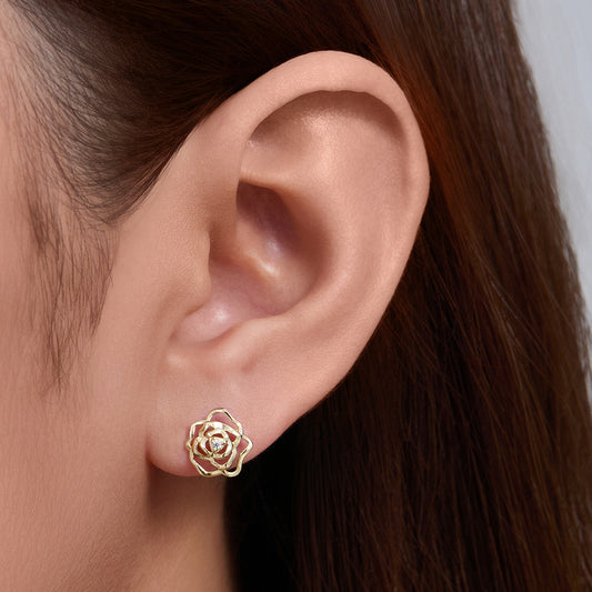 Gold Plated Sterling Silver Hollow Flower Earrings