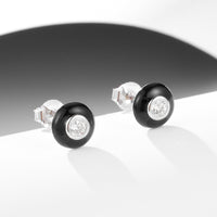 Gold Plated Sterling Silver Black Enamel Stud Earrings