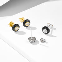 Gold Plated Sterling Silver Black Enamel Stud Earrings