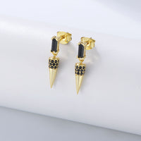 Gold Plated Sterling Silver Black Cone Drop Earrings