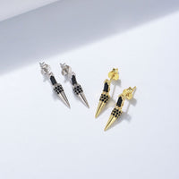 Gold Plated Sterling Silver Black Cone Drop Earrings