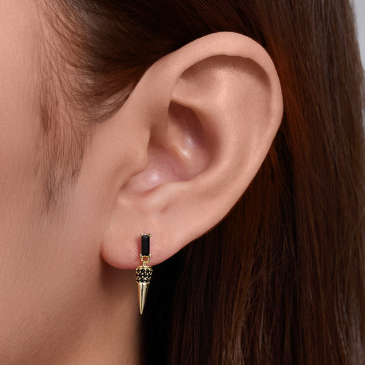 Gold Plated Sterling Silver Black Cone Drop Earrings