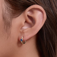Gold Plated Silver Created Blue Sapphire Hoop Earrings