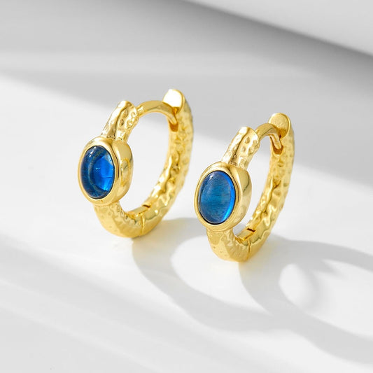 Gold Plated Silver Created Blue Sapphire Hoop Earrings