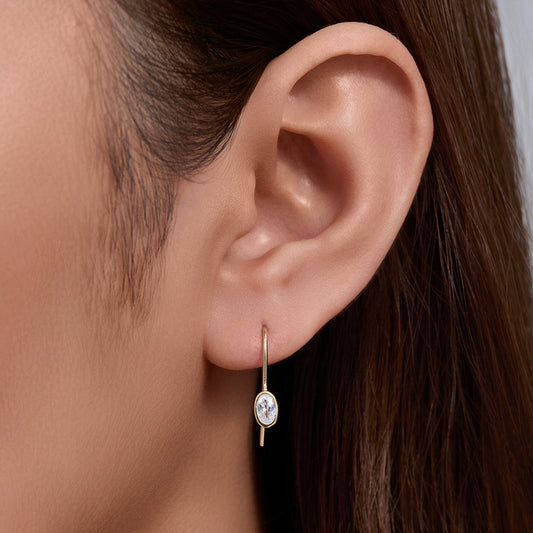Sterling Silver Oval Ear Hook Earrings