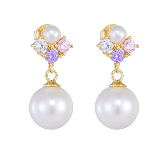 Colorful Shell Pearl Earrings in Sterling Silver