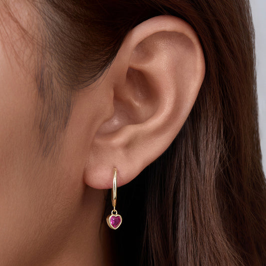 Sterling Silver Red Heart Drop Earrings