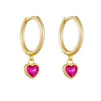 Sterling Silver Red Heart Drop Earrings