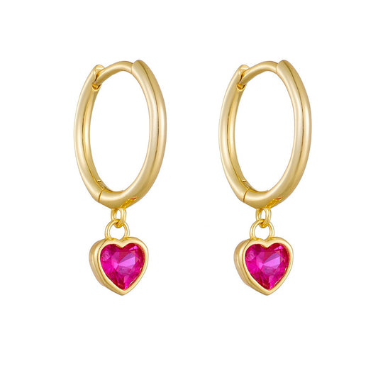 Sterling Silver Red Heart Drop Earrings
