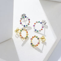Sterling Silver Colorful Rainbow Circles Stud Earrings