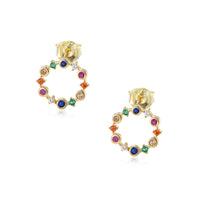 Sterling Silver Colorful Rainbow Circles Stud Earrings