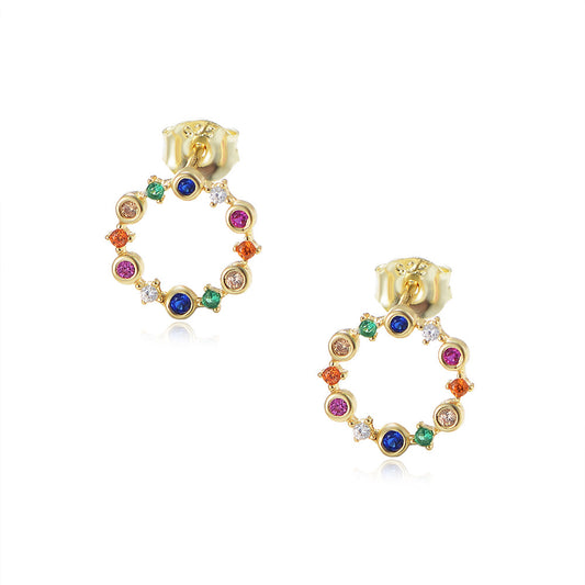 Sterling Silver Colorful Rainbow Circles Stud Earrings