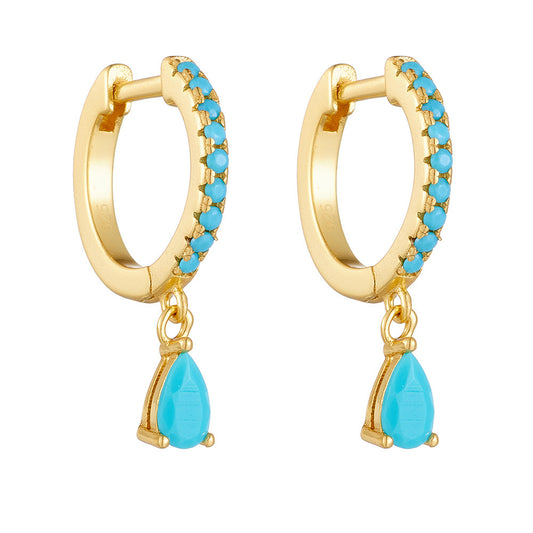 Gold Plated Sterling Silver Created Turquoise Drop Earrings