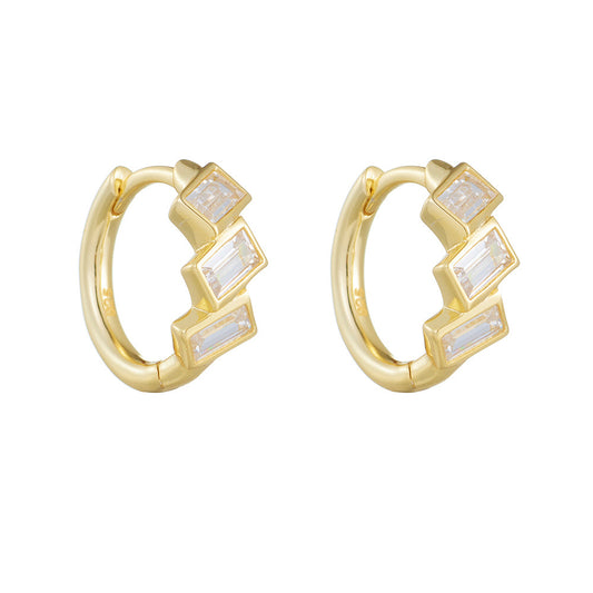Sterling Silver Baguette Small Hoop Earrings