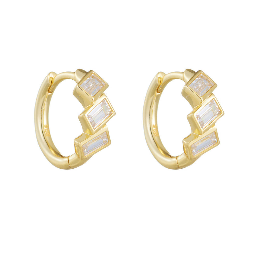 Sterling Silver Baguette Small Hoop Earrings