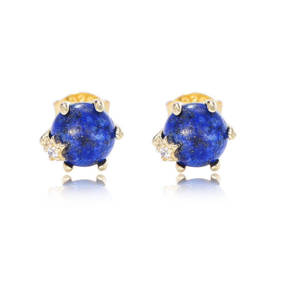 Gold Plated Sterling Silver Star Natural Lazurite Stud Earrings