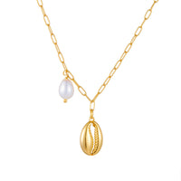 Gold Plated Sterling Silver Freshwater Pearl Sea Snail Necklace