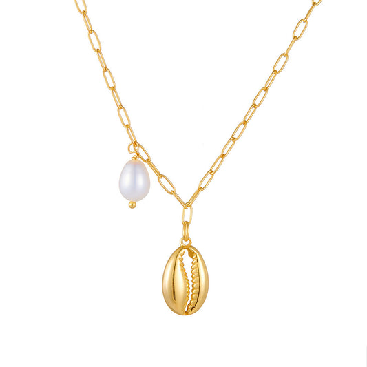 Gold Plated Sterling Silver Freshwater Pearl Sea Snail Necklace