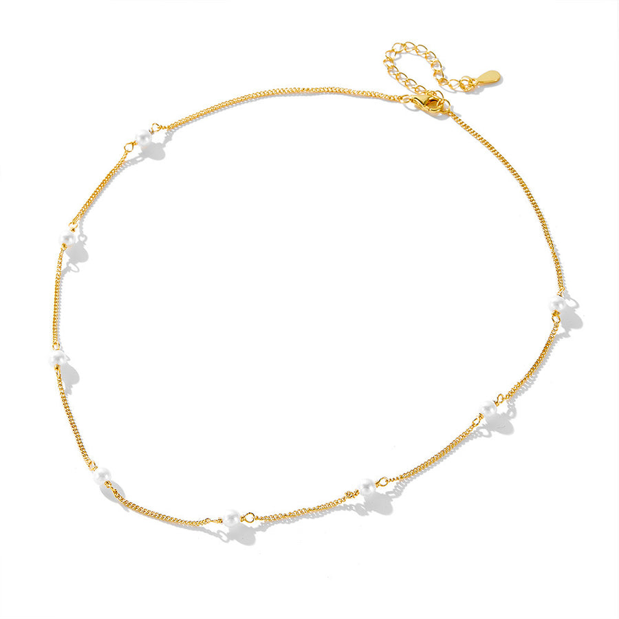 Sterling Silver Shell Pearl Choker Necklace