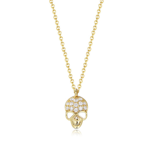 Gold Plated Sterling Silver Hollow Skull Pendant Necklace