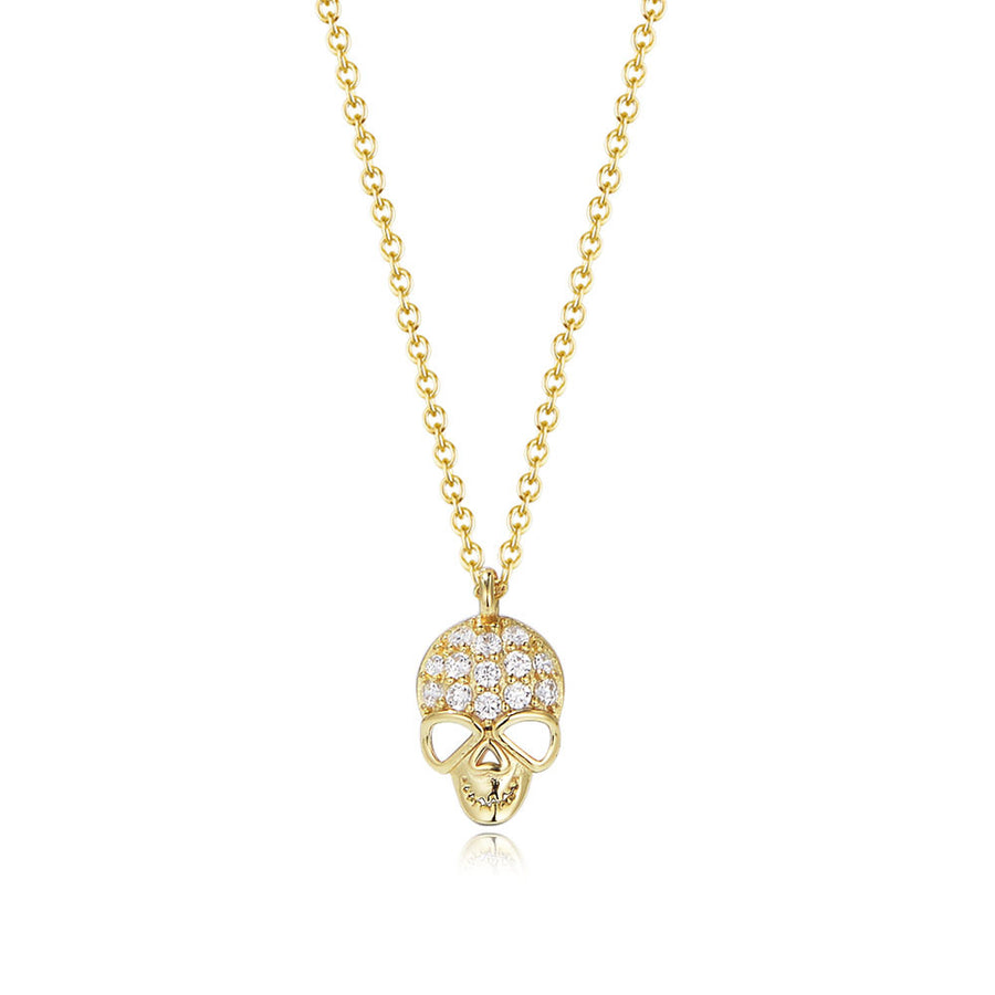 Gold Plated Sterling Silver Hollow Skull Pendant Necklace