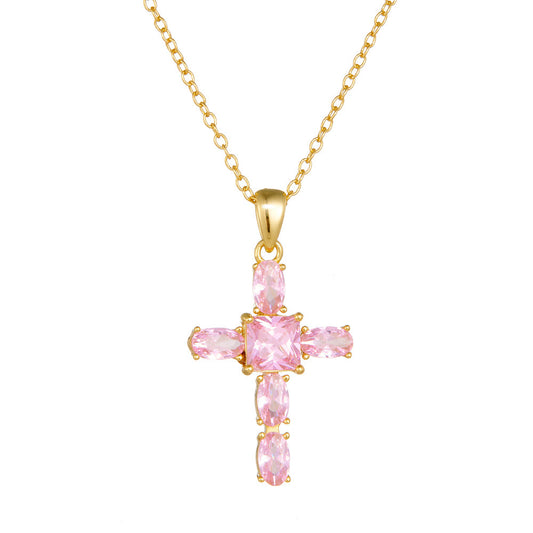 Sterling Silver Pink Cross Pendant Necklace