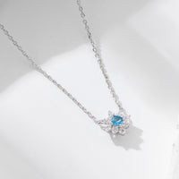 Gold Plated Silver Created Blue Topaz Flower Necklace