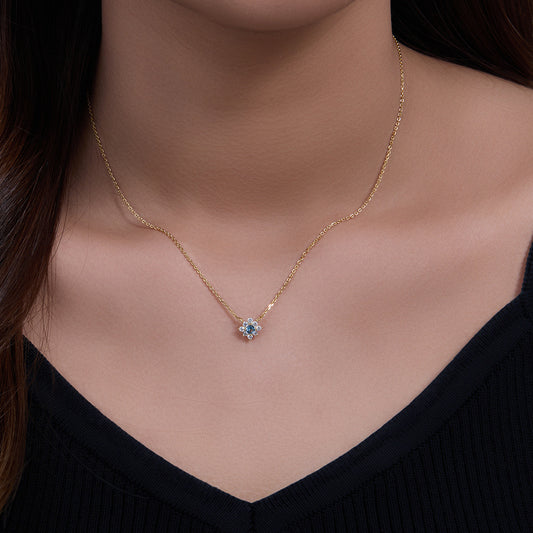 Gold Plated Silver Created Blue Topaz Flower Necklace