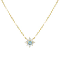 Gold Plated Silver Created Blue Topaz Flower Necklace