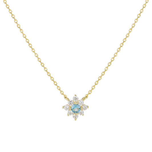 Gold Plated Silver Created Blue Topaz Flower Necklace