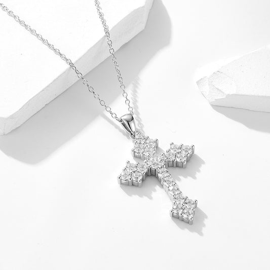 Sterling Silver Cubic Zirconia Big Cross Necklace