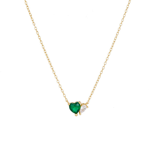 Sterling Silver Green Double Heart Necklace